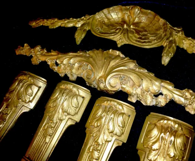 Set Of  6 French Antique Brass / Bronze  Pediments Mounts Decors