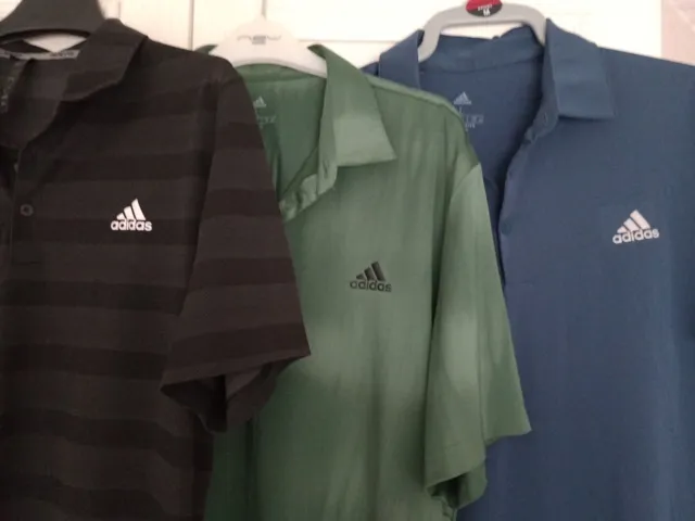 3 Adidas Golf Polo Shirts In Excellent Condition, Size Large About 22" Pit to Pi