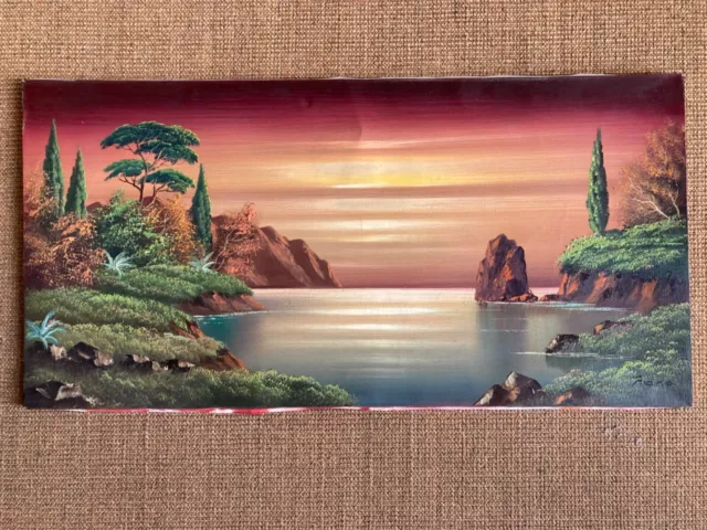 Landschaft Sonnenuntergang Meer Vintage 60er 70er Jahre Gemälde Leinwand Kitsch