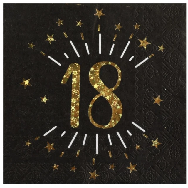 Black Gold 18th Birthday Paper Napkins | Foil Age 18 Party Tableware x 10