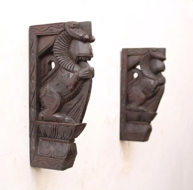 Yali Statue Wooden Dragon Wall Bracket Corbel Pair Shelf Support Vintage Decor