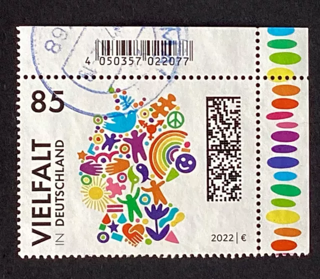 Bund 2022 MiNr. 3727 „Vielfalt in Deutschland“ Eckrand Ortsstempel