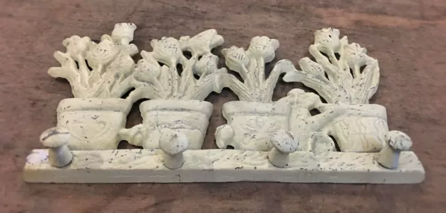 FLOWER POT 4 HOOK Bathroom or Kitchen Towel Hanger shabby chic farmhouse country 3