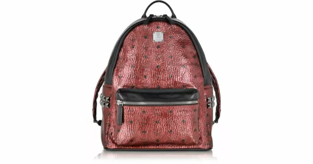 100% Authentic New Mcm Stark Medium Red Metallic Backpack Bag