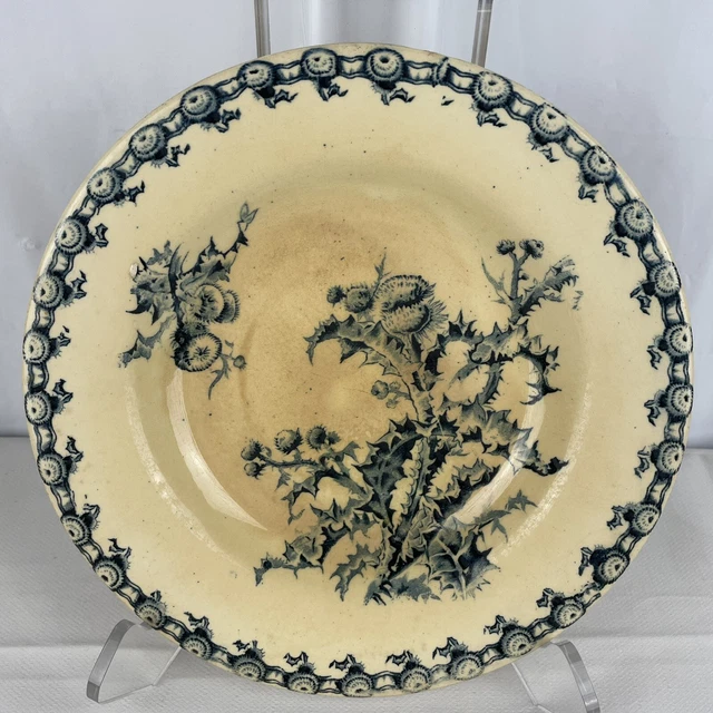 Antique French Gien Faience Pottery Blue Transferware 9.25" Floral Dinner Plate
