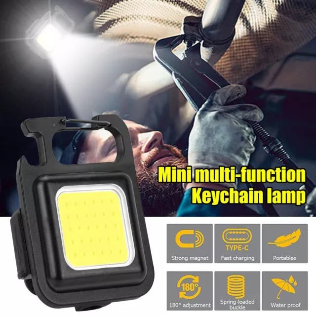 Mini LED Flashlight COB Worklight Keychain Lamp USB Car Emergency Lighting 800LM