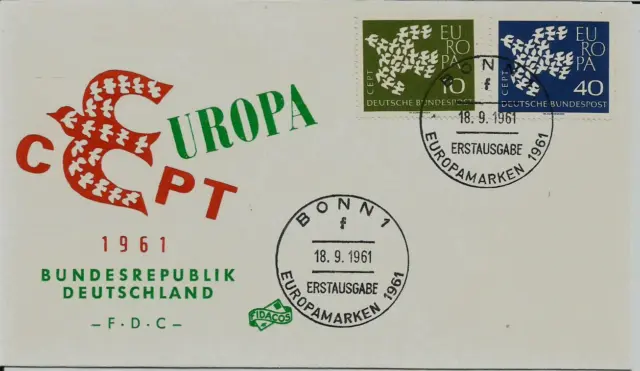 BRD FDC MiNr 367x-368x (8f) Europa (CEPT) 1961 -Vereinigung-Staatenbund-Politik