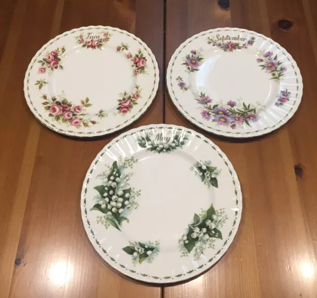Royal Albert 3 Flower of the Month Plates-8 Inch