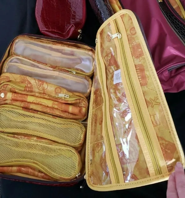 Samantha Brown - Red / Brown Embossed Tote / Weekender 3 Pc Bag Set - New 4