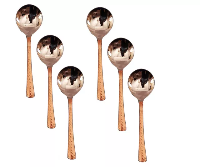 Indianer Traditionell Stahl & Kupfer Suppe Löffel Für Besteck 17.8cm Set Mit 6