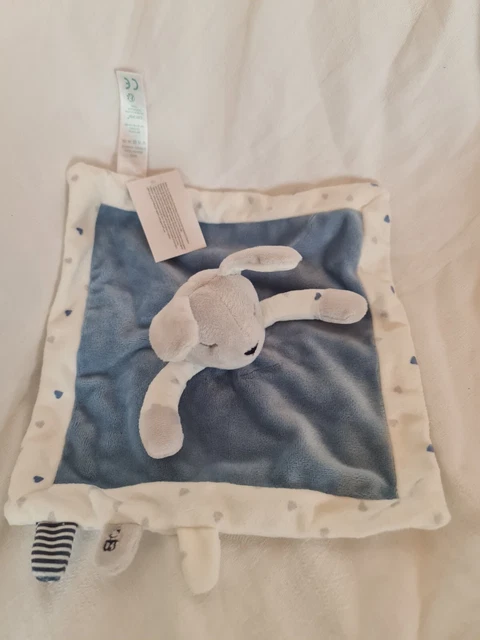 Doudou Obaibi Okaidi Lapin Bleu Gris Pois Coeurs  24/24 Cm  Neuf Etiquette