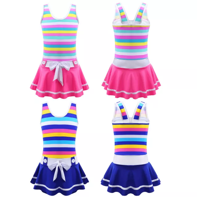 Kids Girls' Swimwear One Piece Swimsuit Rainbow Stripes Swim Dress Bathing Suit