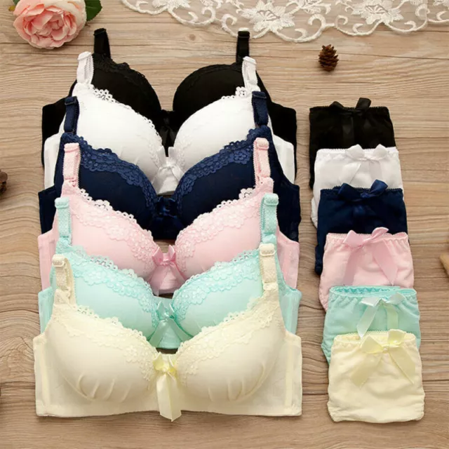 Women Lace Bow Bras Padded Push Up Bra Lingerie Suit Bras Panties Underwear Set