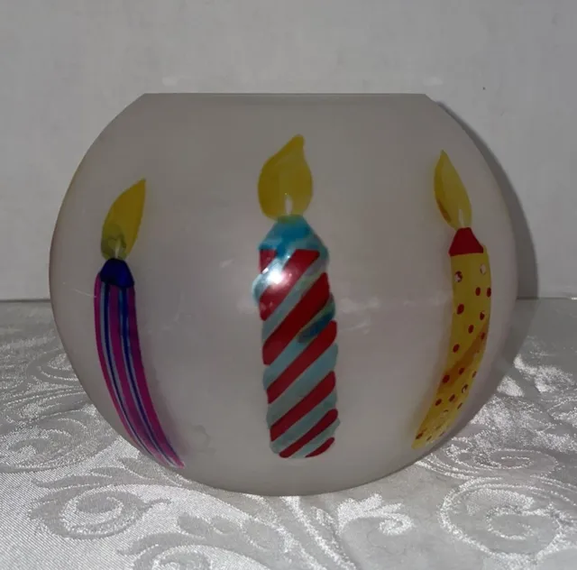 TeleFlora Gift Vase Frosted Glass With Hand Painted Candles Adorable