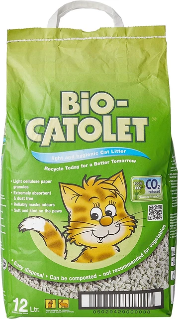 Gránulos de papel reciclado ligero e higiénico biocatolet arena para gatos 12 litros