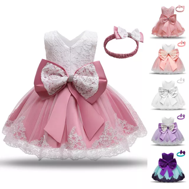 Kids Baby Girl Bow Princess Tutu Dress Bridesmaid Dresses Party Wedding Costume