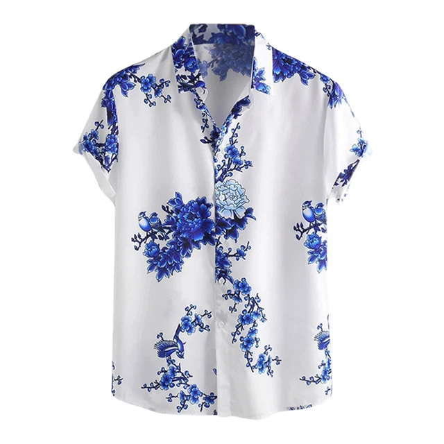 Button-Down Shirt Floral Printed Single-breasted Hawaiian Buttons Shirt Summer
