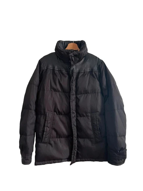 Prada Black Leather App Men Down Puffer Jacket Coat Size 46