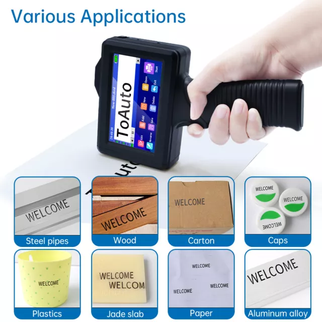 Upgrade Handheld Inkjet Printer 600DPI Logo Date QR Barcode Batch Coding Machine