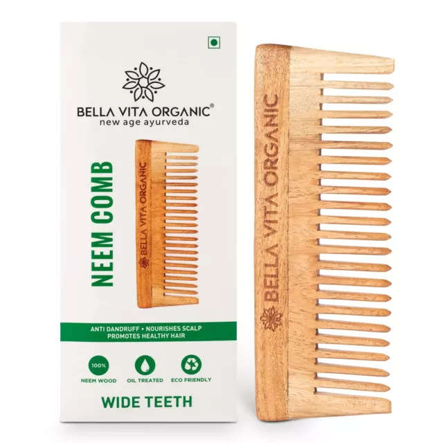 Bella Vita Organic Neem Wooden Comb Wide Teeth for Healthy & Dandruff Free Scalp