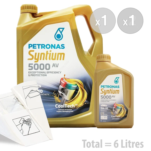 CAR ENGINE OIL Service Kit / Pack 6 LITRES PETRONAS Syntium 5000 AV 5W