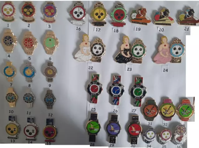 Collection de 36 Pins montres tous différents