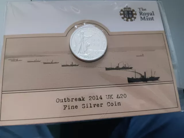 Outbreak 2014 UK£20 Fine Silver Coin, from the Royal Mint.