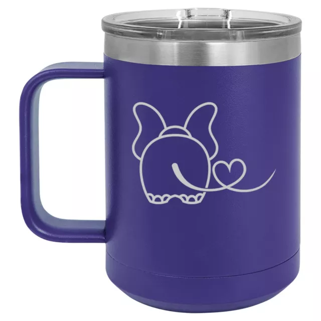 15oz Tumbler Coffee Mug Handle Lid Travel Cup Vacuum Insulated Elephant In Love