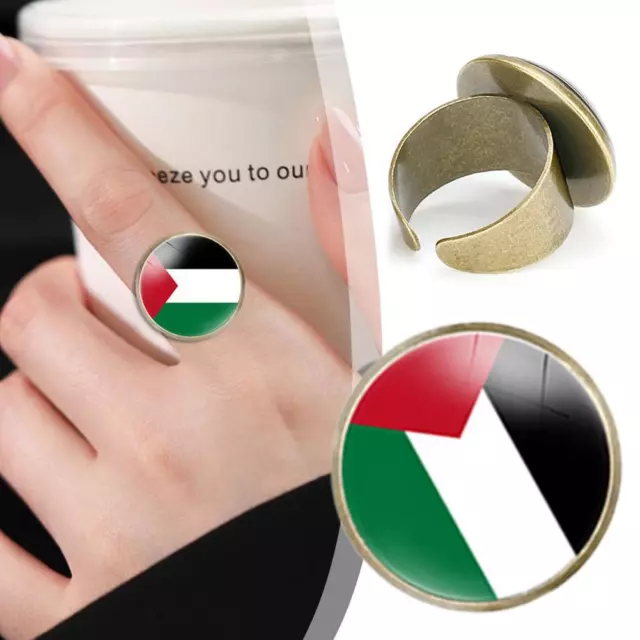 Palestine Flag Glass Cabochon Rings Open Rings✨ G9B7 G2P8 K4J8