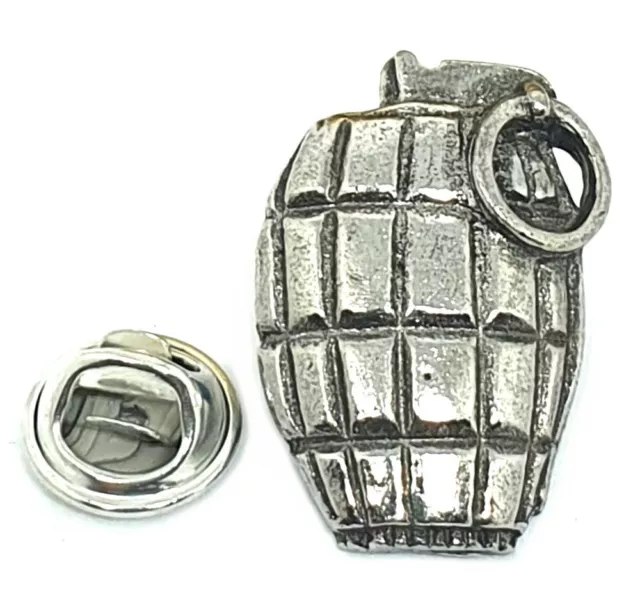 Hand Grenade Hand Cast Fine English Pewter Pin Badge Military Bomb (≈25mm)