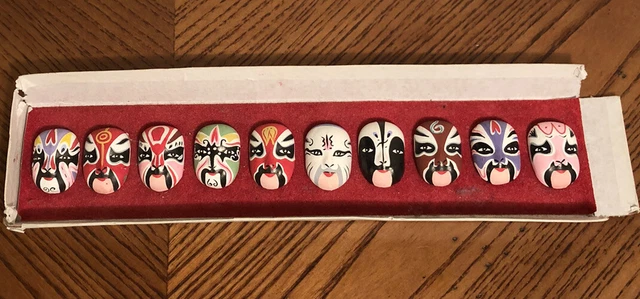 Vintage Miniature Chinese Beijing Opera Colorful Facial Makeup  Mask Set Of 10