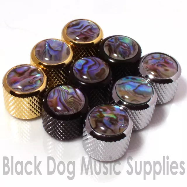 3x Abalone / pearl guitar control knobs in chrome, black or gold tone or volume