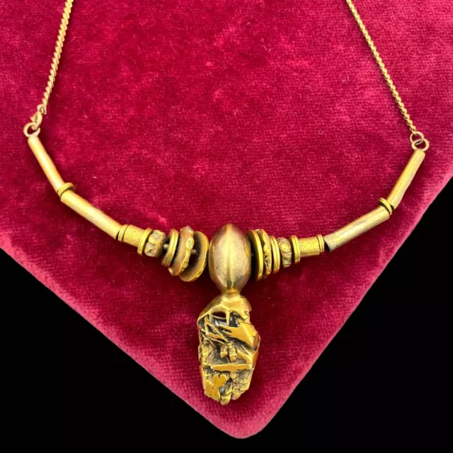 Antico Vintage Art Nouveau 10k Oro E Gf Astratto Bib Ciondolo Collana 30.5g