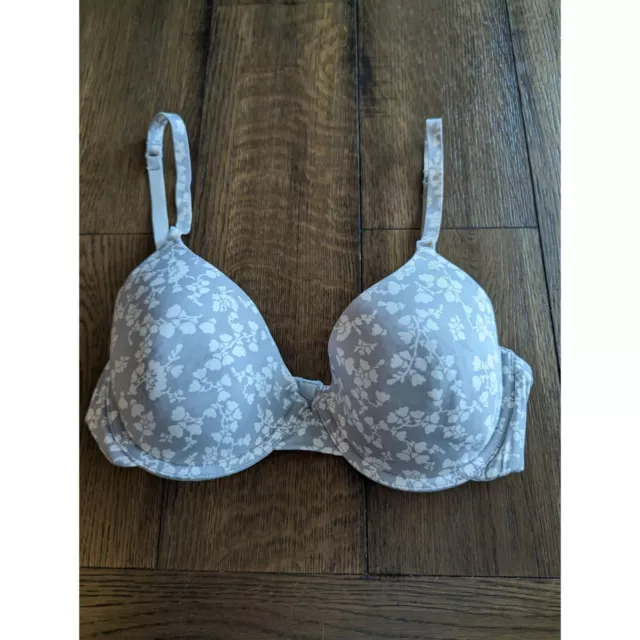 Gilligan & O'Malley Intimates Womens Sz 36C Gray and White Floral T Shirt Bra