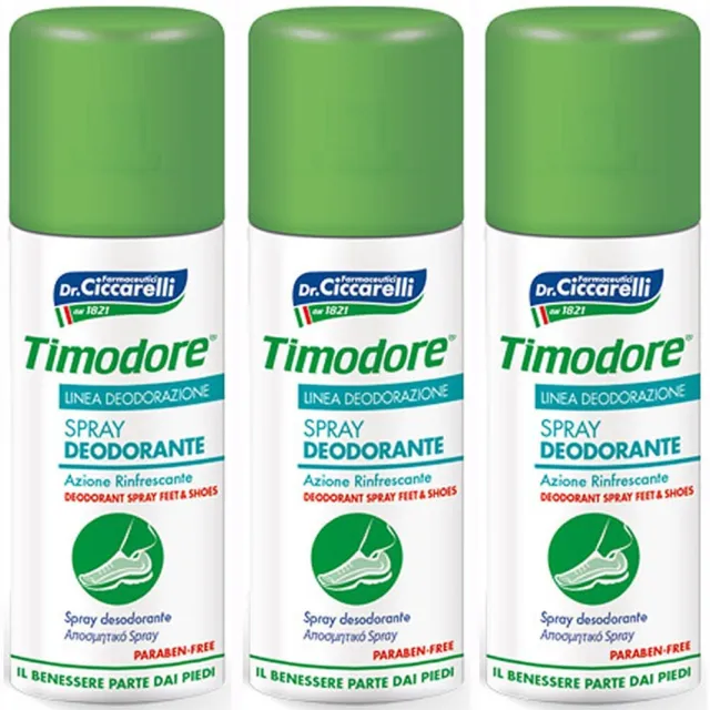 3 x 150 ml Timodore Spray Deodorante per Piedi Calzature Rinfrescante Scarpe