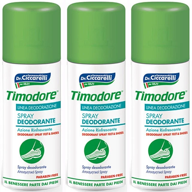3 x 150 ml Timodore Spray Deodorante per Piedi Calzature Rinfrescante Scarpe
