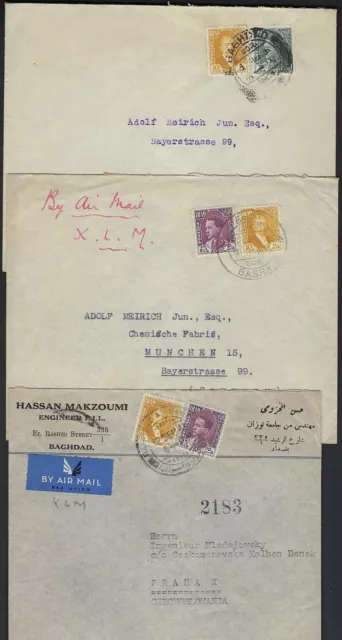 IRAQ 1930s THREE AIR MAIL COVERS FRANKED KING FAISAL I KING GHAZI TO GERMANY & C