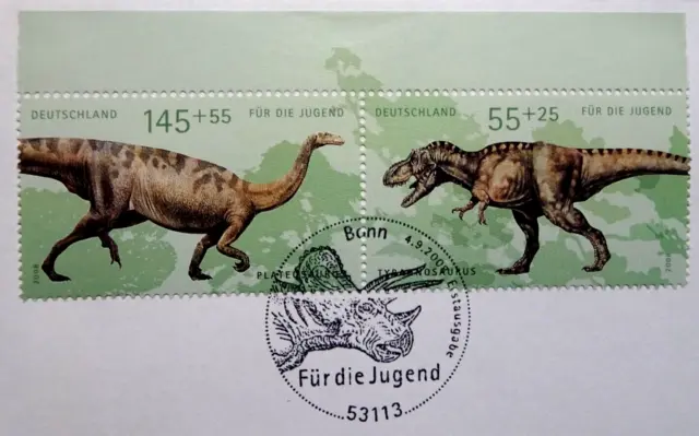 Bund FDC Zusammendrucke aus Block 73 Blanko Ersttagsbrief ESST Bonn Dinosaurier 2