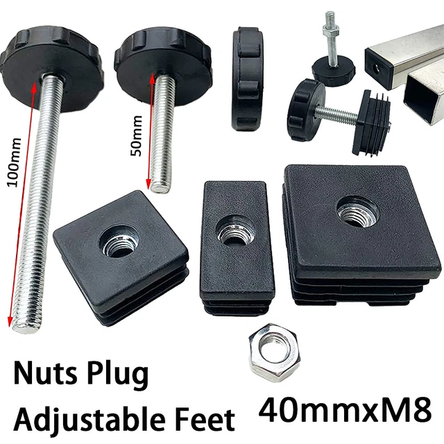 ADJUSTABLE FEET THREADED Tube Insert Sets For Square Tubes, Box Section