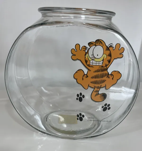 Garfield 1978 Fish Bowl Glass Drum Pet Fish Aquarium 2 Gallon USA Tank Pre Owned