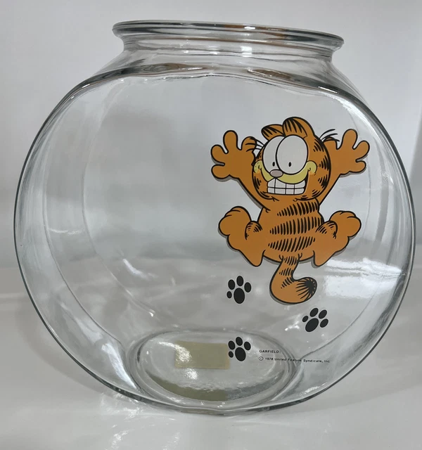 Garfield 1978 Fish Bowl Glass Drum Pet Fish Aquarium 2 Gallon USA Tank Pre Owned