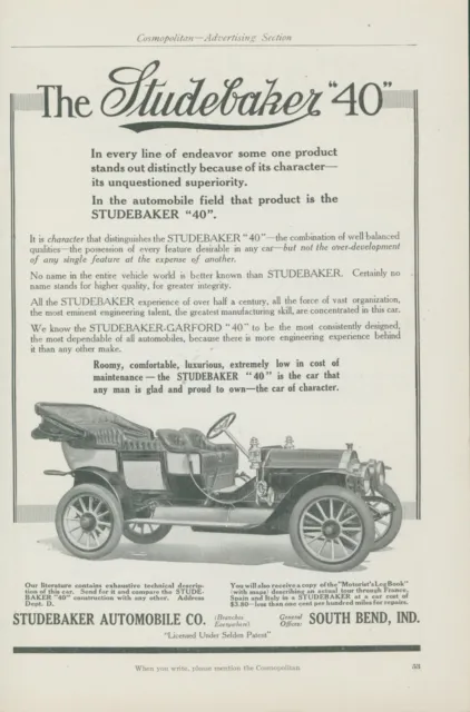 1910 Studebaker 40 Car Of Character Roomy Luxurious Vintage Print Ad CO2