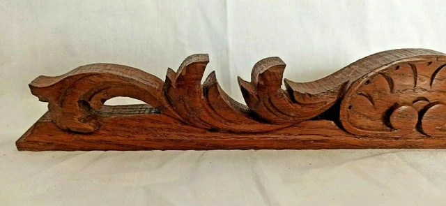 16" Antique French Wood Carved Oak Pediment Architectural Salvage 2