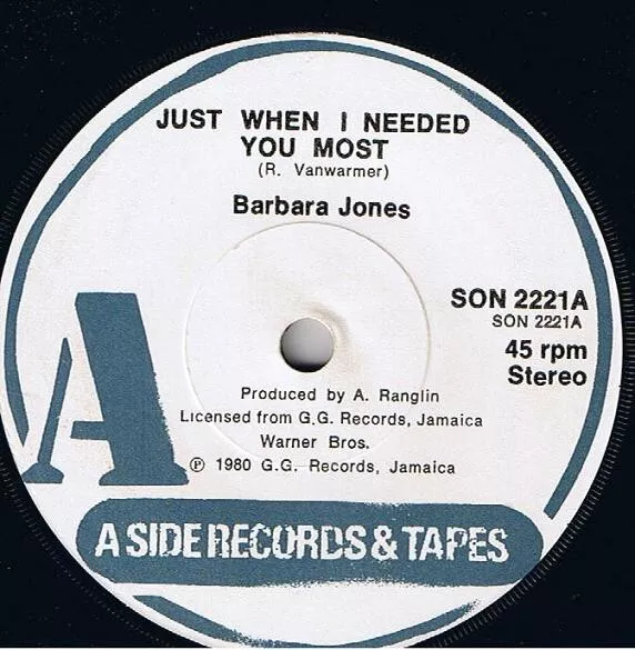 Barbara Jones - Just When I Needed You Most (7", Single, RE, Sol)