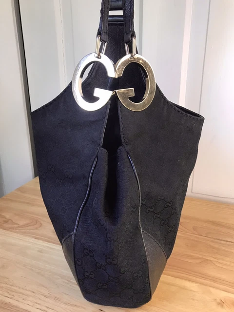 Gucci Vintage Black Monogram GG Charlotte Handbag Medium Shoulder Tote Bag Gucci Vintage Black Monogram GG Charlotte Handbag Medium Shoulder Tote Bag