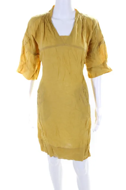 Etoile Isabel Marant Womens Short Sleeve V Neck Woven Shift Dress Yellow Size 3