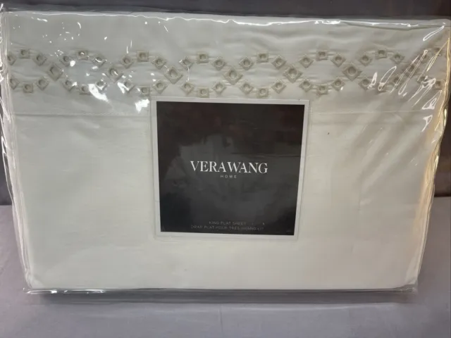 Vera Wang King Flat Sheet 100% Cotton Fretwork