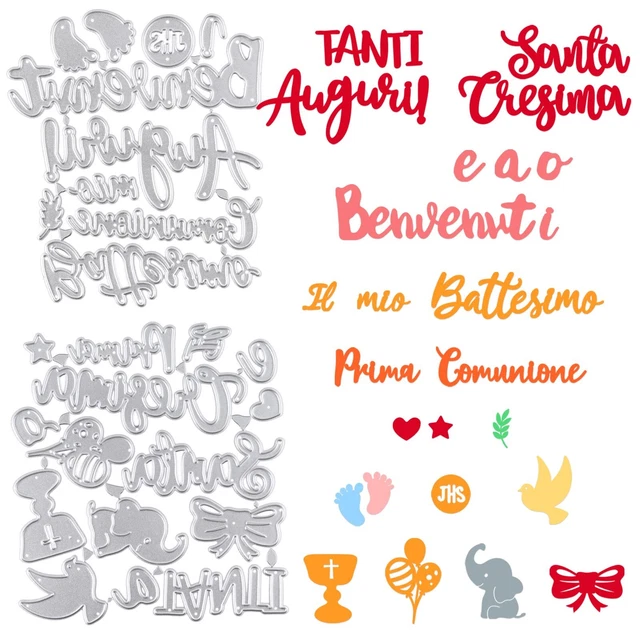 2 Set Fustelle Per Scrapbooking - Lettere Prima Comunione, Battesimo, Benvenuti, Design Italiano