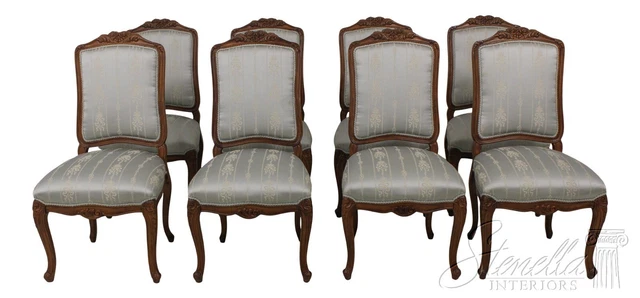 L58593EC: Set of 8 French Louis XV Carved Upholstered Dining Room Chairs L58593EC: Set of 8 French Louis XV Carved Upholstered Dining Room Chairs