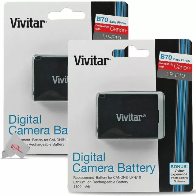 2x Vivitar LP E10 Replacement Battery for Canon T7 T6 T5 T100 4000D 3000D 2000D